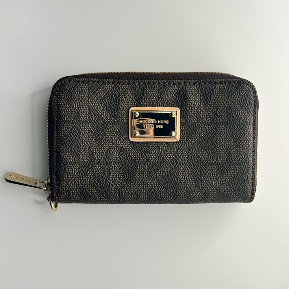 Michael Kors Dark Brown Wallet with Gold Accents